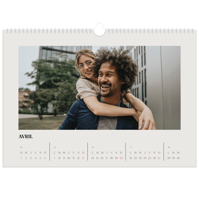 Calendrier photo A3 — Ivoire simple [Avril]