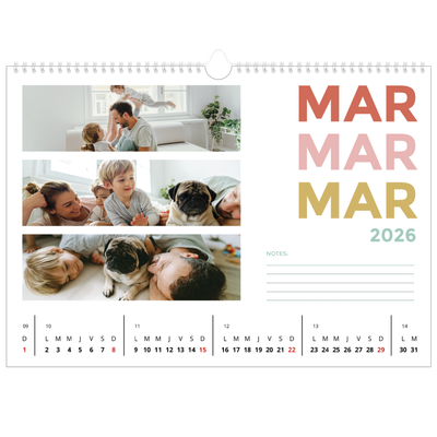 Calendrier photo A3 — Lettrage coloré [Mars]