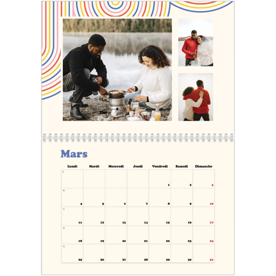 Calendrier photo A4 double (30 x 40 cm) — Rayures rétros [Mars]