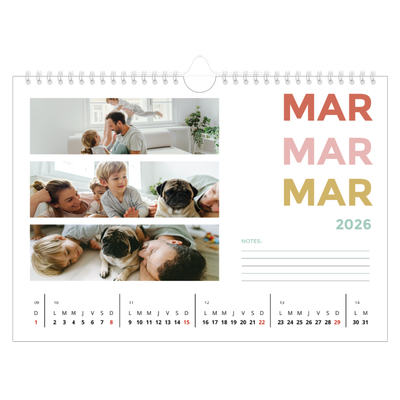 Calendrier photo A4 — Lettrage coloré [Mars]