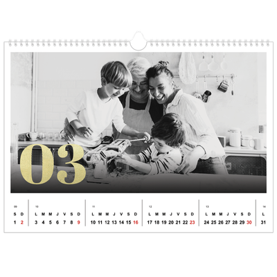 Calendrier photo A3 — Larges numéros brillants [Mars]