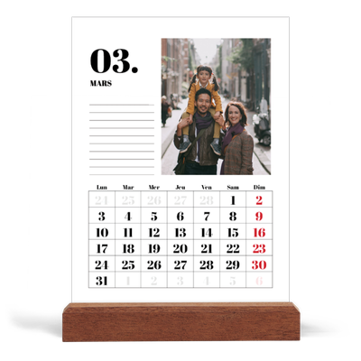 Calendrier de bureau support bois - portrait  — Sérif et moments [Mars]