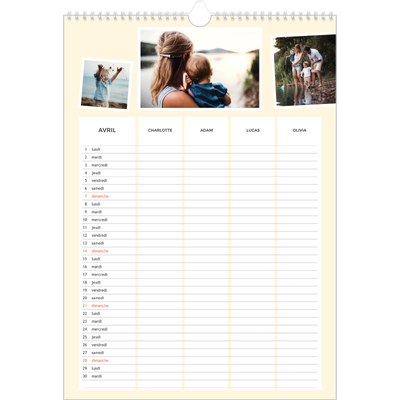 Calendrier familial A3 — Agenda moderne - Famille de 4 [Avril]