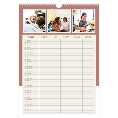 Calendrier familial A3 — Agenda palette naturelle - Famille de 5 [Avril]