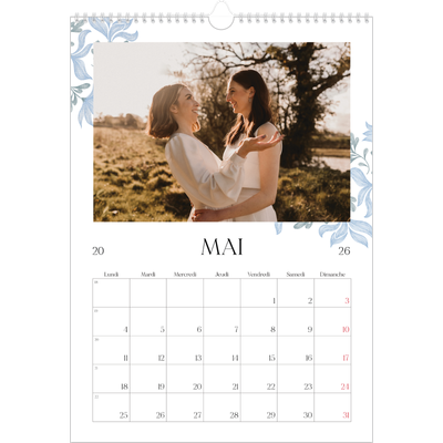 A3 Calendrier annuel — Romance en bleu et blanc [couverture]