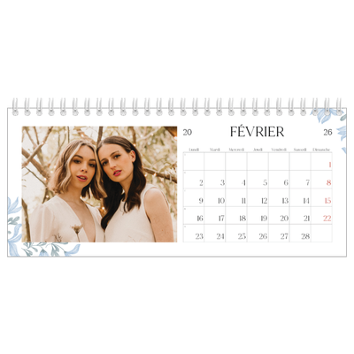 Calendrier de bureau — Romance en bleu et blanc [Février]