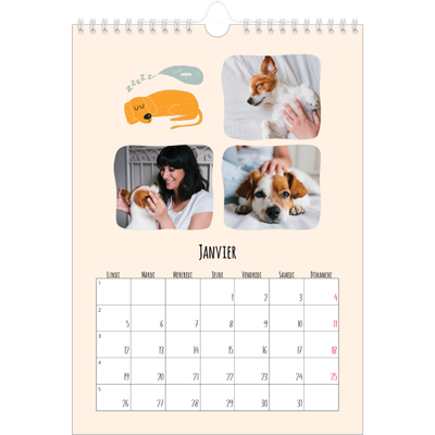 Calendrier photo A4 (20 x 30 cm) — Pattes de chien et gribouillis [Janvier]