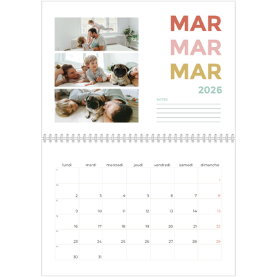 Calendrier photo A4 double (30 x 40 cm) — Lettrage coloré [Mars]
