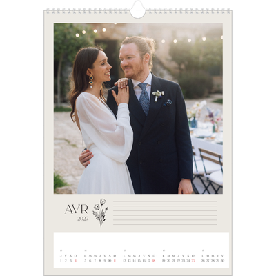 A3 Calendrier annuel — Initiales fleuries [Avril]