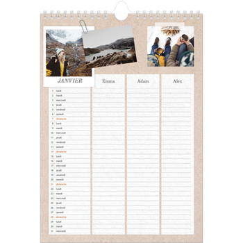 Calendrier photo A3 — Agenda kraft - Famille de 3