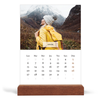 Calendrier de bureau support bois - portrait — Superposition discrète