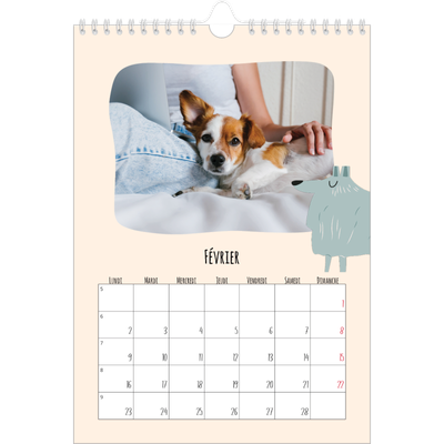 Calendrier photo A4 (20 x 30 cm) — Pattes de chien et gribouillis [Février]