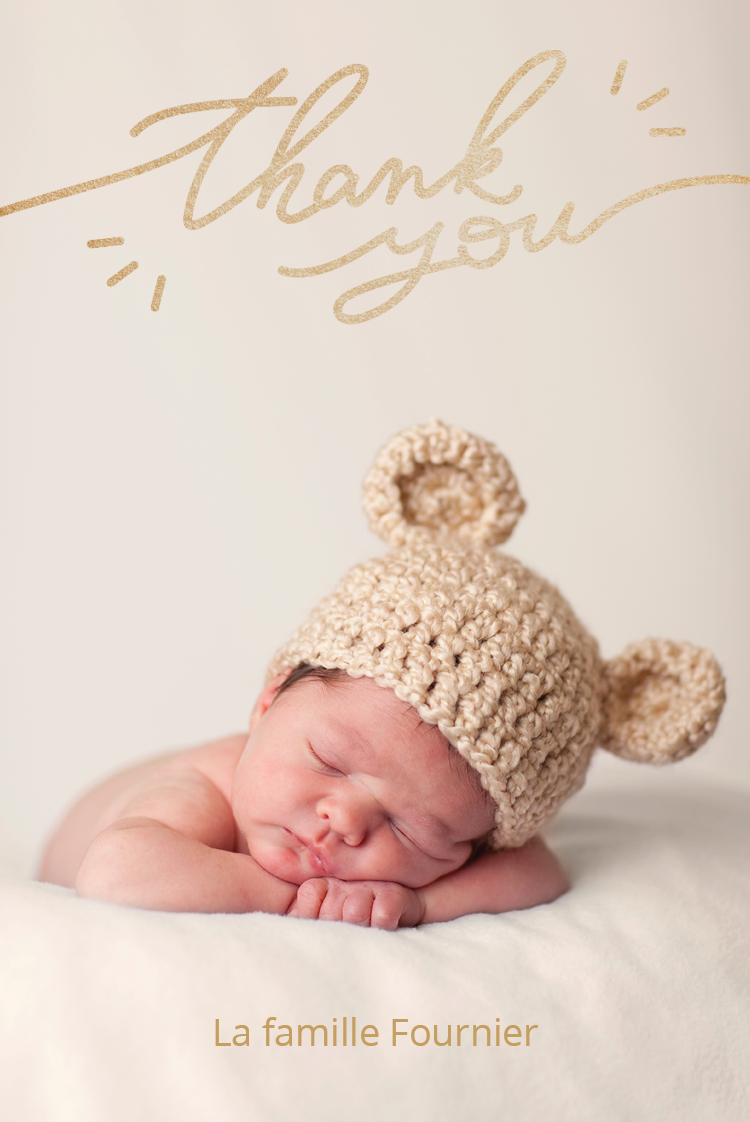 Carte de remerciement — Ecriture dorée