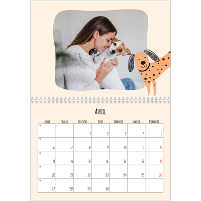 Calendrier photo A4 double (30 x 40 cm) — Pattes de chien et gribouillis [Avril]