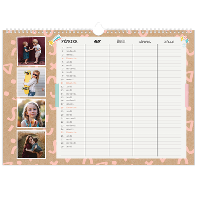 Calendrier photo A3 — Agenda rustique - Famille de 4 [Février]