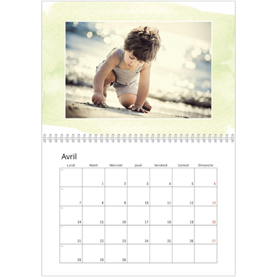 Calendrier photo A4 double (30 x 40 cm) — Effet aquarelle [Avril]