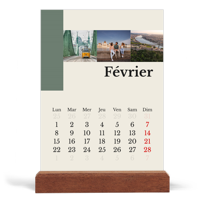 Calendrier de bureau support bois - portrait  — Vues du monde [Février]