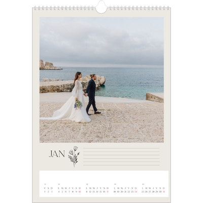 A3 Calendrier annuel — Initiales fleuries [Janvier]