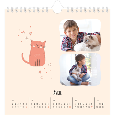 Calendriers annuels carré — Pattes de chat et gribouillis [Avril]