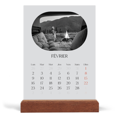 Calendrier de bureau support bois - portrait  — Sur la route [Février]