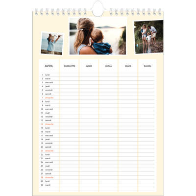 Calendrier familial A4 — Agenda moderne - Famille de 5 [Avril]