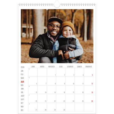 A3 Calendrier annuel — Accent rouge [Avril]