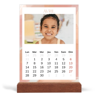 Calendrier de bureau support bois - portrait  — Effet pinceau [Avril]
