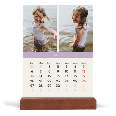 Calendrier de bureau support bois - portrait  — Chapitres pastel [Avril]