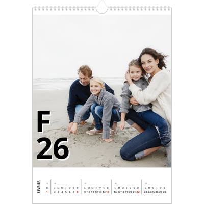 A3 Calendrier annuel — Jolie lettre [Février]