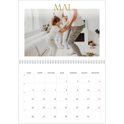 Calendrier photo A4 double (30 x 40 cm) — Large texte Doré [couverture]