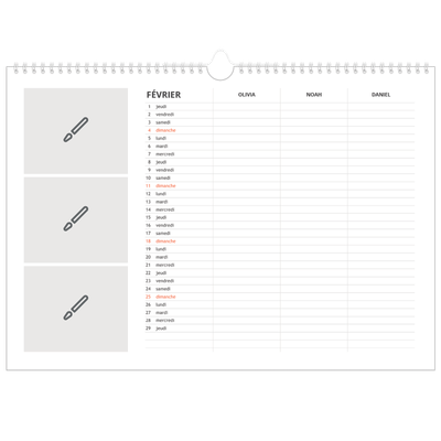 Calendrier photo A3 — Créez votre produit - Famille de 3 [Février]