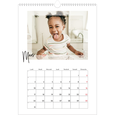 A3 Calendrier annuel — Cadre clair [Mars]