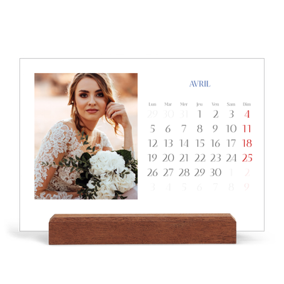 Calendrier de bureau support bois - paysage   — Classique cobalt [Avril]