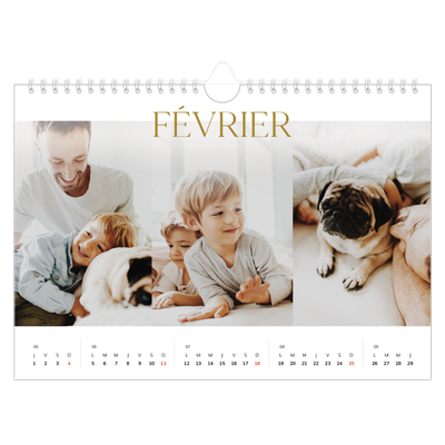 Calendrier photo A4 — Large texte Doré [Février]