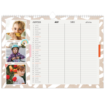 Calendrier photo A3 — Agenda rustique - Famille de 3