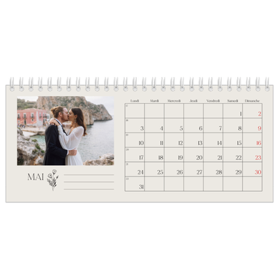 Calendrier de bureau — Initiales fleuries [Mai]
