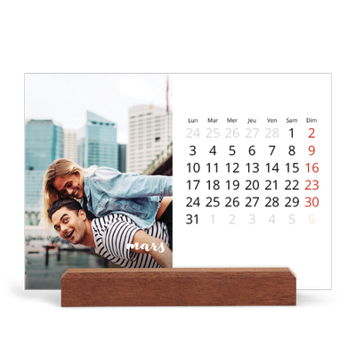 Calendrier de bureau support bois - paysage   — Superposition pinceau [Mars]