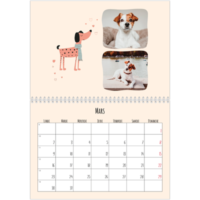 Calendrier photo A4 double (30 x 40 cm) — Pattes de chien et gribouillis [Mars]