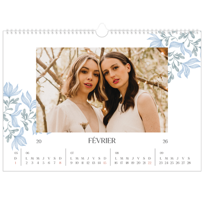 Calendrier photo A3 — Romance en bleu et blanc [Février]