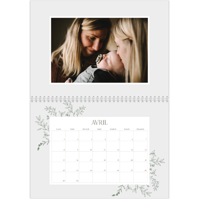 Calendrier photo A4 double (30 x 40 cm) — Fleurs dessinées [Avril]