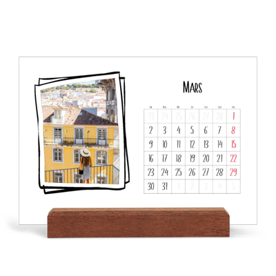 Calendrier de bureau support bois - paysage   — Instants d'album photo [Mars]