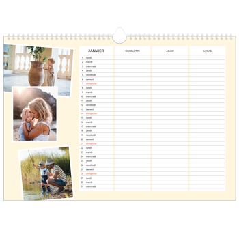 Calendrier photo A3 — Agenda moderne - Famille de 3