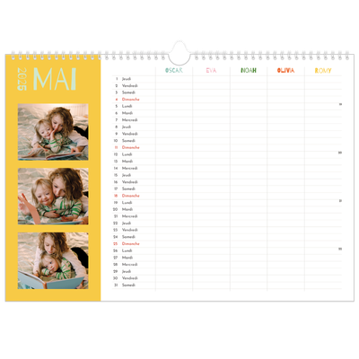 Calendrier photo A3 — Agenda tout en couleurs - Famille de 5 [couverture]