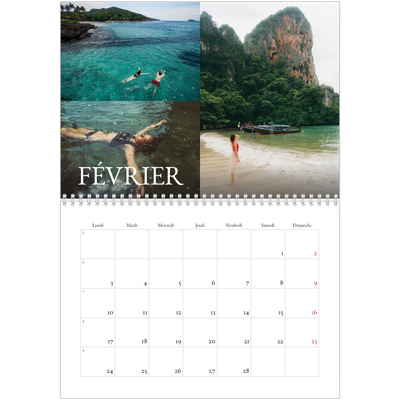 Calendrier photo A4 double (30 x 40 cm) — Superposition classique [Février]