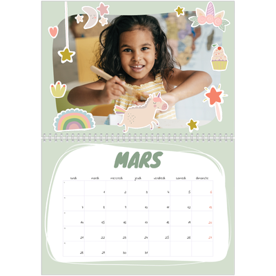 Calendrier photo A4 double (30 x 40 cm) — Licorne magique [Mars]