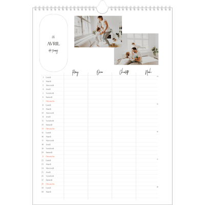 Calendrier familial A3 — Agenda une ébauche - Famille de 4 [Avril]