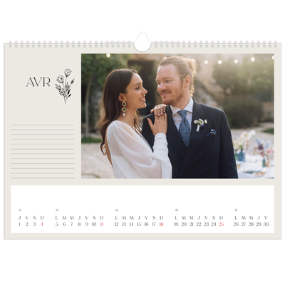 Calendrier photo A3 — Initiales fleuries [Avril]