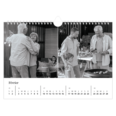 Calendrier photo A4 — Noir et blanc élégant [Février]