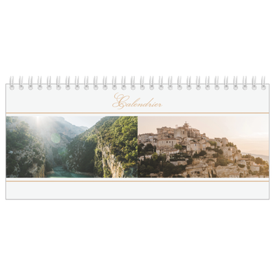 Calendrier de bureau — Bannière en écriture dorée [couverture]