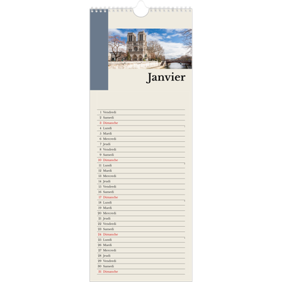 Calendrier mural long  — Vues du monde [Janvier]